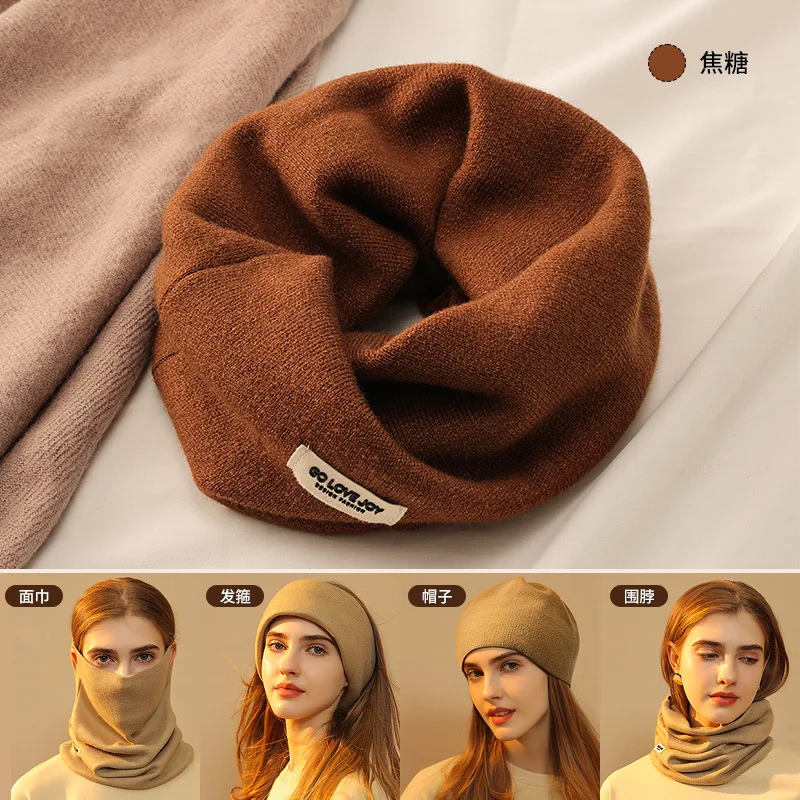 Autumn Winter Knitted Fine Fleece Face Scarf for Outdoor Sports Wind Dust Proof Warm Anti Pilling Ear Loop Design