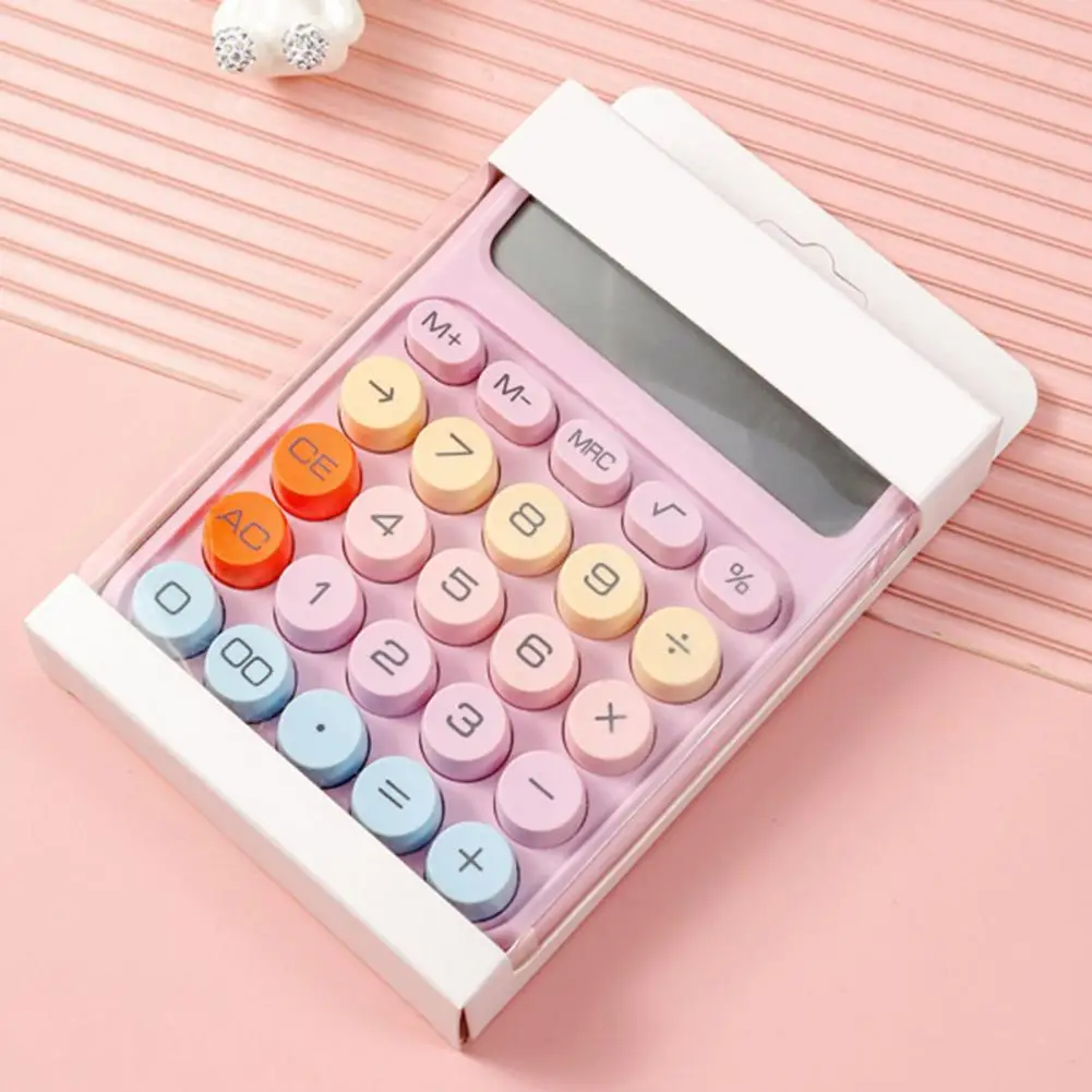 Pocket Calculator Mechanical Pushbutton Calculator with 12-digit Lcd Display Big Easy-press Buttons Compact Portable Design