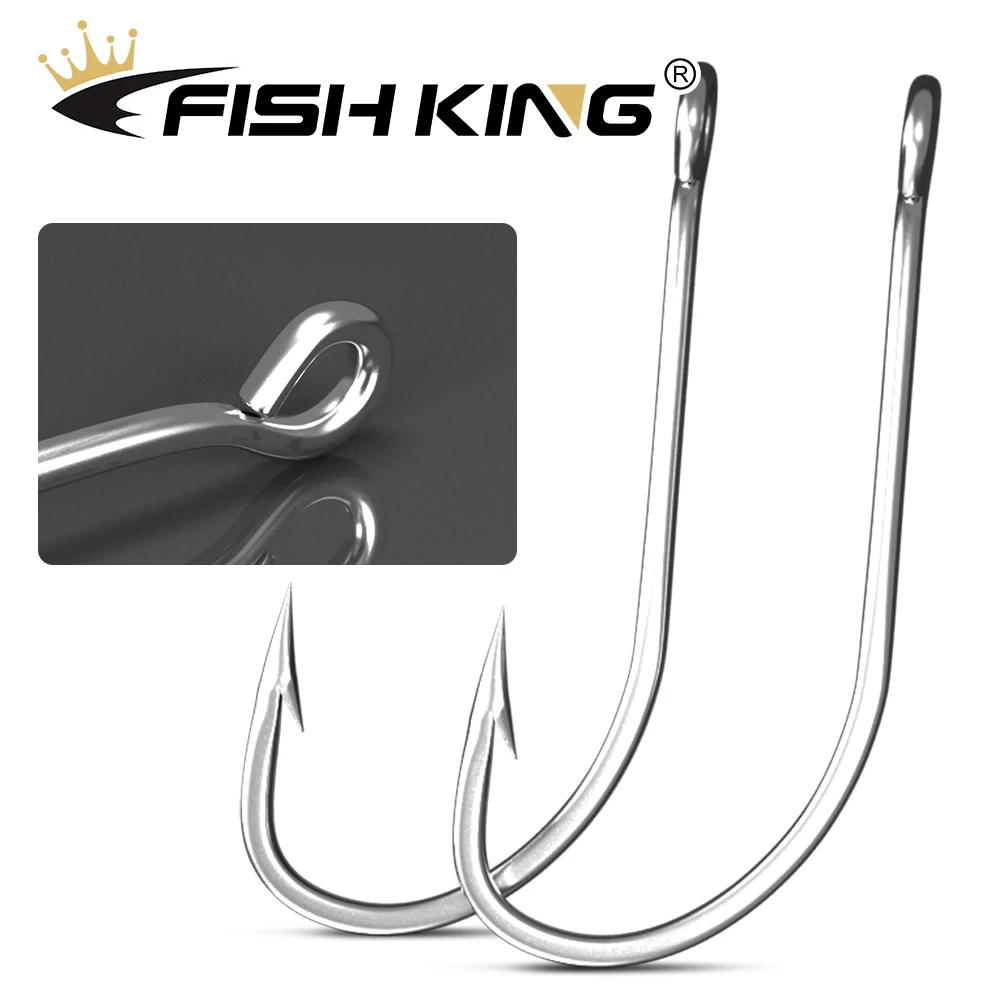 FISH KING30-50Pcs Lange Schaft Angelhaken Mit Öse Widerhaken Haken High Carbon Stahl Angelhaken für Salzwasser Karpfen angeln Zubehör