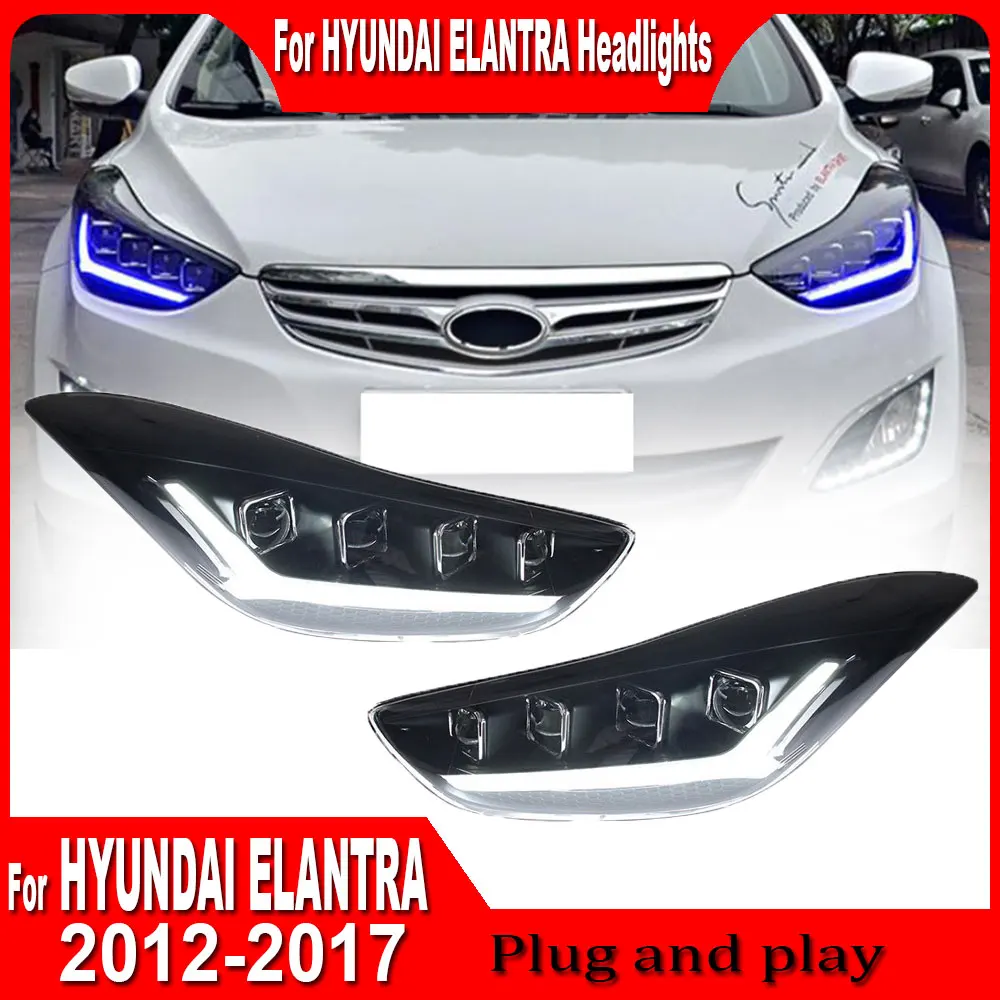 Headlights For Hyundai Elantra 2012 2013 2014 2015 2016 2017 Front Light DRL Head Lamp Turn Signal Dynamic LED Projector Lens