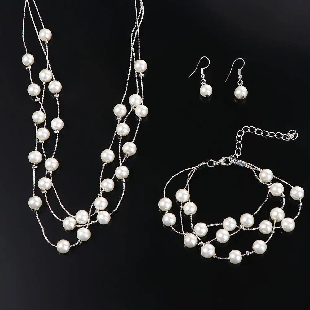 Orecchini di perle di perline bracciale collana di perle multistrato Set di gioielli Set da sposa Set di orecchini di collana