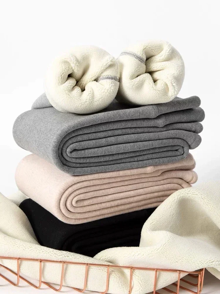 Damen-Leggings mit Fleece, dick, warm, Samt, Baumwolle, Strumpfhosen, Damen-Leggings, Winter, dünn, grau, Thermo-Leggings für Damen