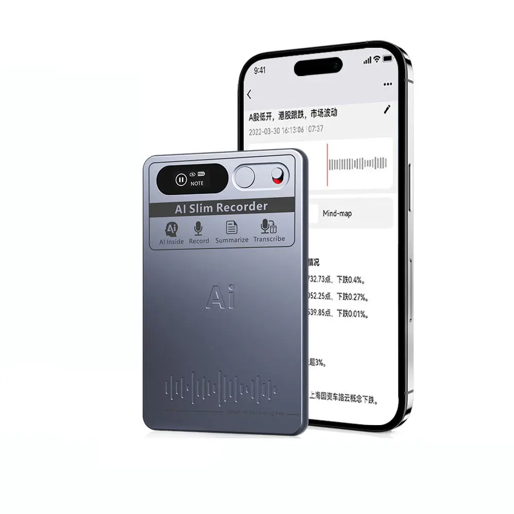 OEM ODM Support 118 Language 64GB Memory Transcribe Smart Magnet Dictaphone Audio Recorder AI Voice Recorder For Lecture Meeting