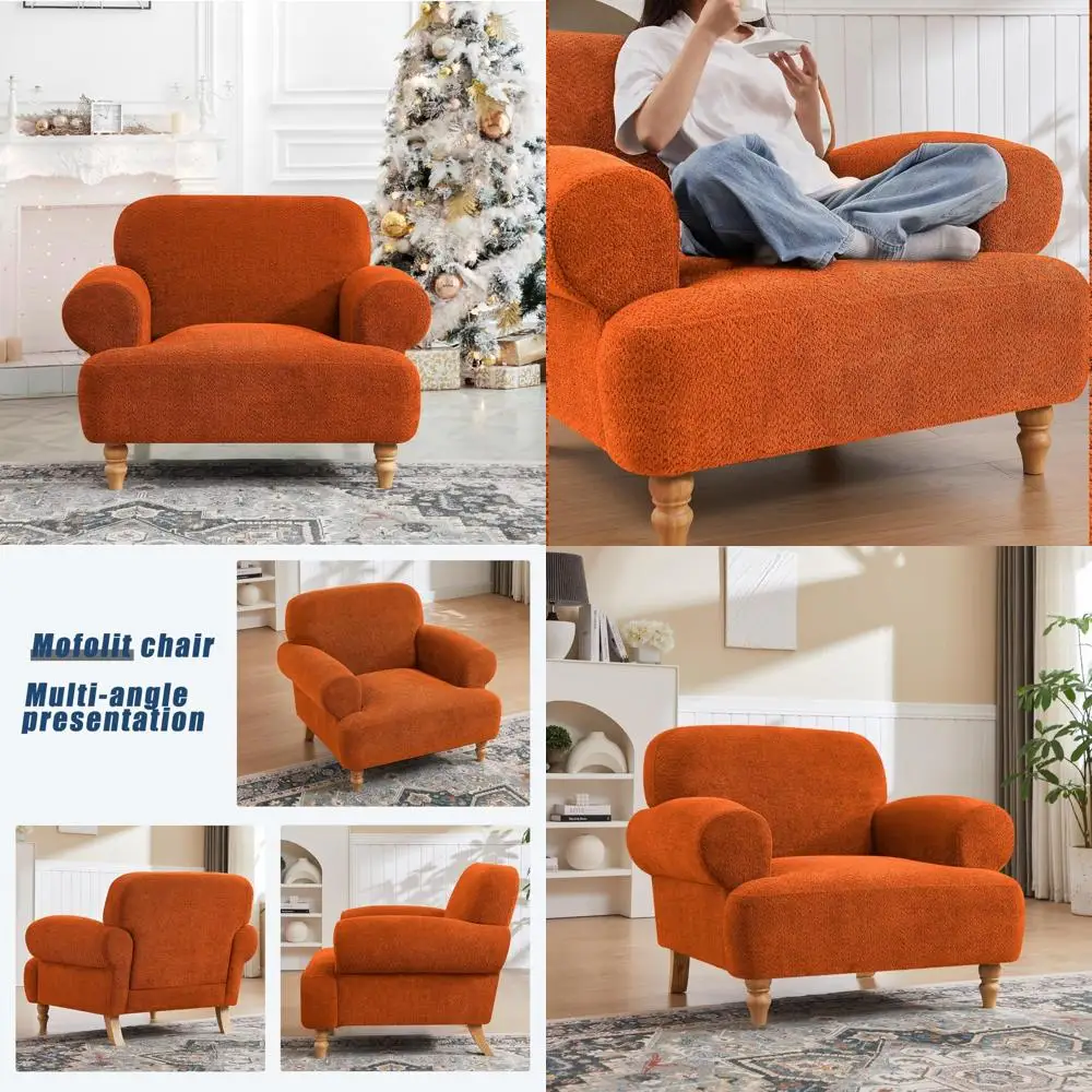 Kursi aksen kain chenille modern besar dengan sandaran tangan lebar & bulat - ideal untuk kamar tidur, ruang tamu, apartemen, ruang belajar