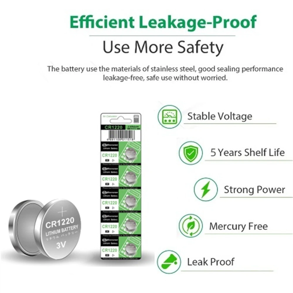2-10pcs High-Capacity CR1220 LM1220 BR1220 KCR1220 3V Alkaline Battery For Toy Watch Car Remote Control Mouse Button Coin Cell