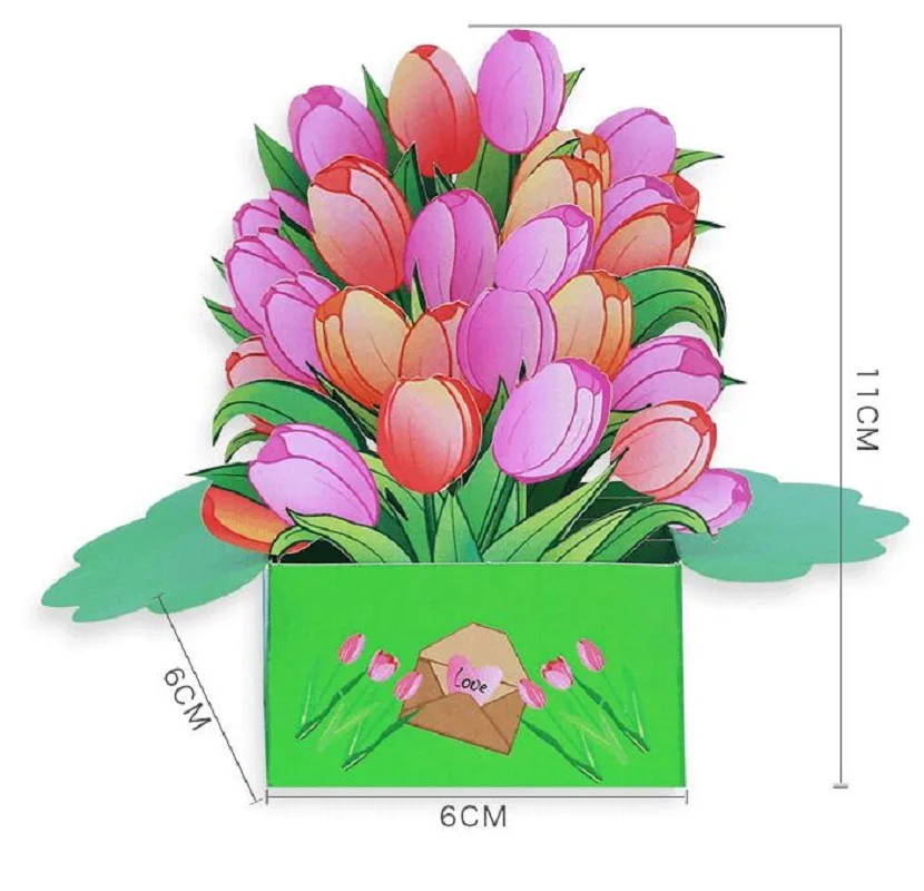 

5pcs Handmade Tulip Flower Box Ornaments 3D Pop UP Greeting Invitation Card Wish Thanks Xmas Wedding Birthday Party Gift