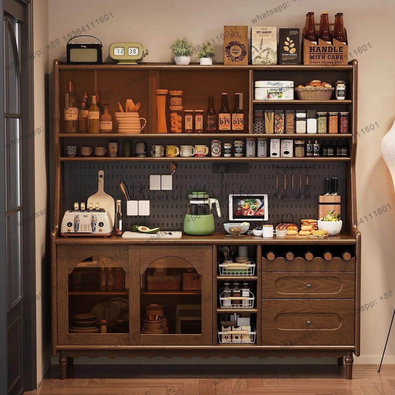 Solid wood dining side cabinet antique style against the wall integrated locker, multi-functional storage wine cabinet
