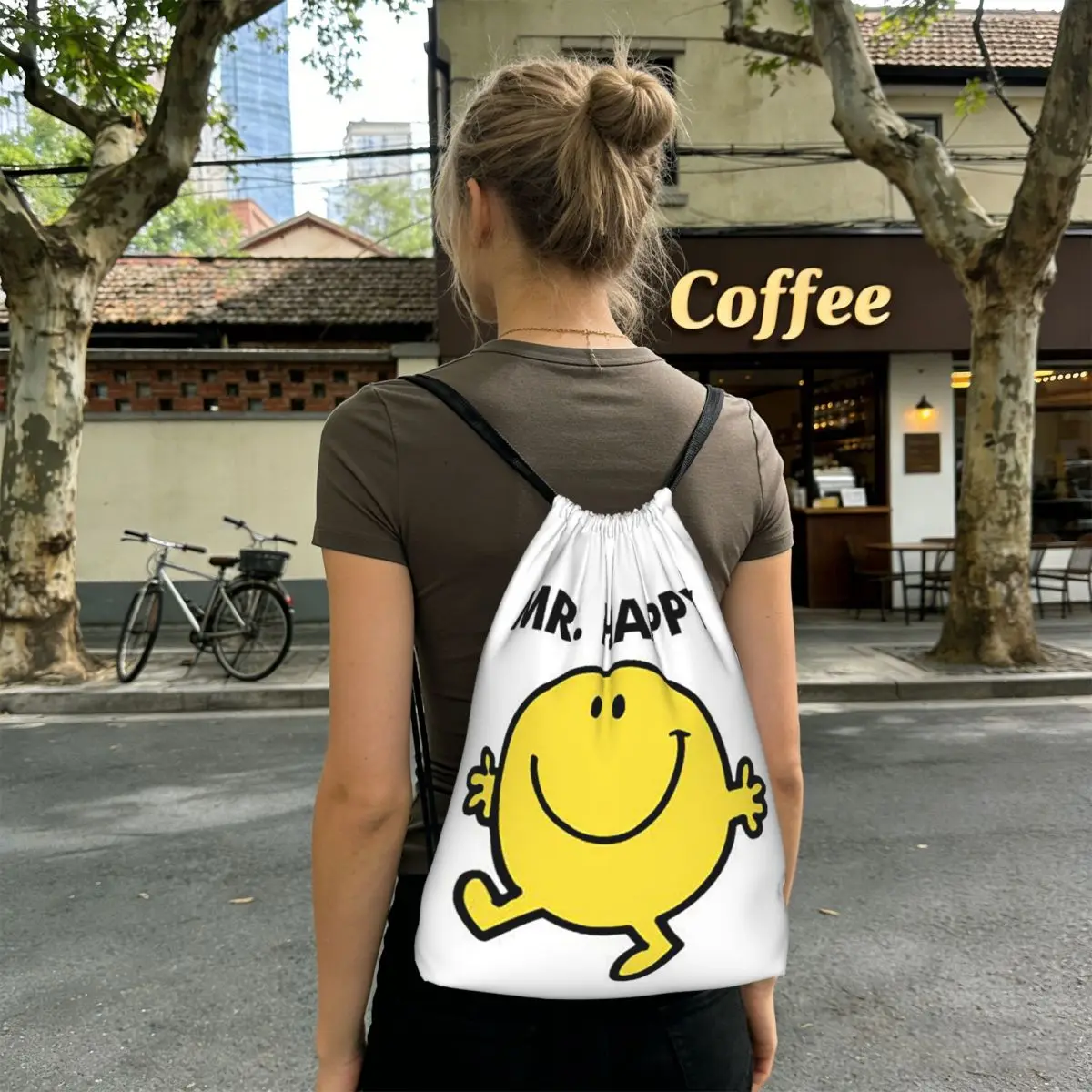 Mr. Men Cute Little Miss Popular Backpacks Casual Drawstring Bundle Pocket Sports Bag Book Bags for Travel Students