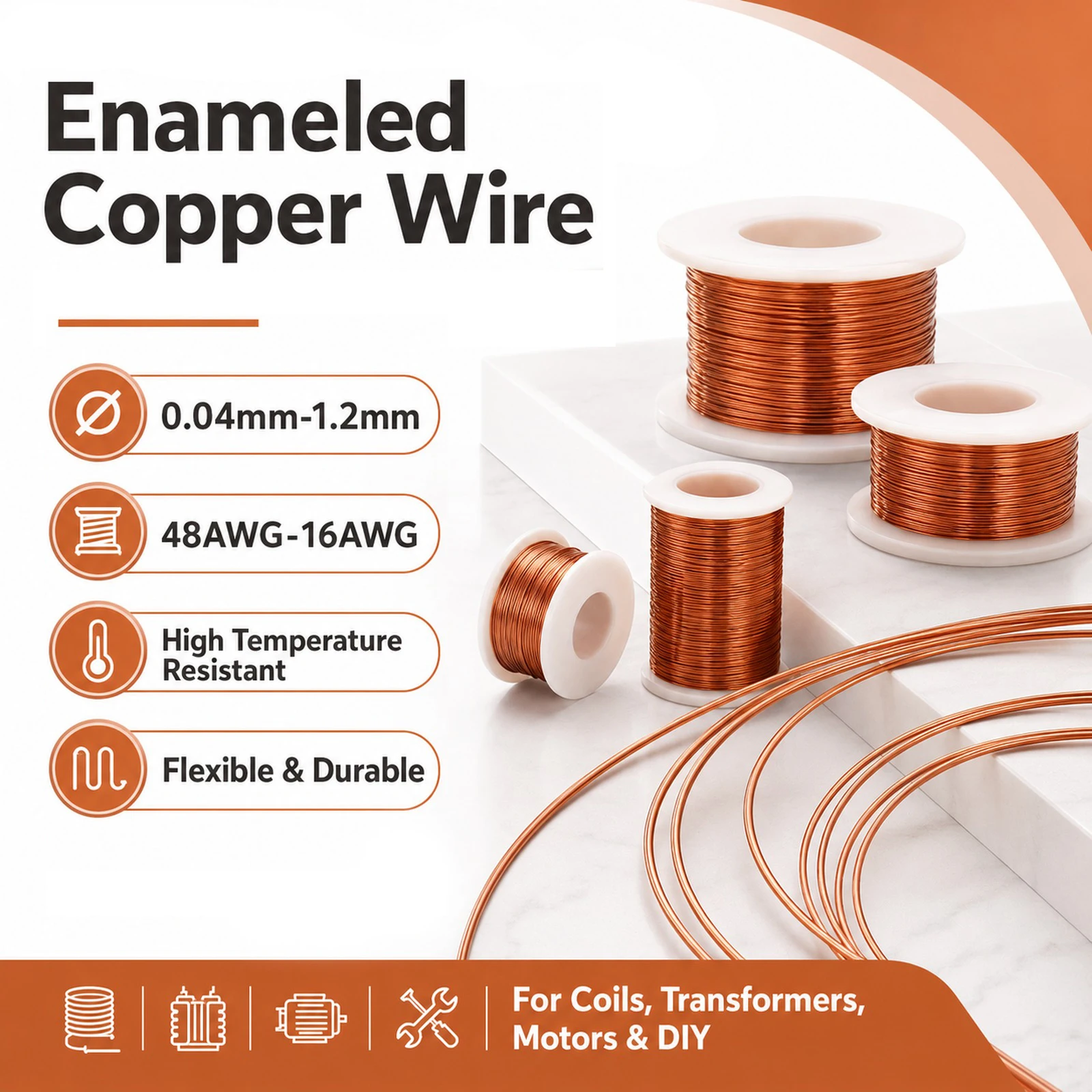 Enameled Copper Wire Diameter 0.04-1.2mm Superfine Conductive Coil - Plated Finish Industrial Grade Length 500 Meters-30 Meters