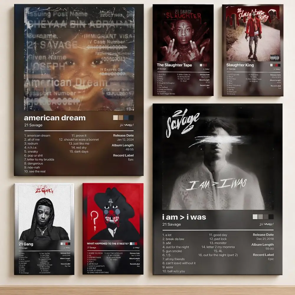 Popular Singer Rapper 21 S-Savage Poster Framed Canvas Wall Art Gallery Wrapped Ready To Hang Living Room Bedroom Home Decor