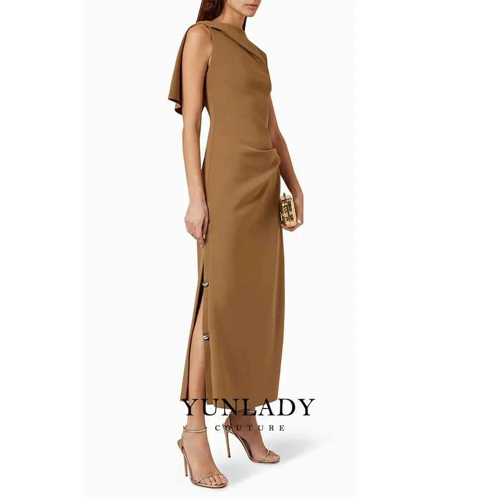 YUNLAN Gorgeous Saudi Brown Black Sleeveless Smock Evening Dress 2024 Ladies Elegant Wedding Guest Formal Midi Party Dress