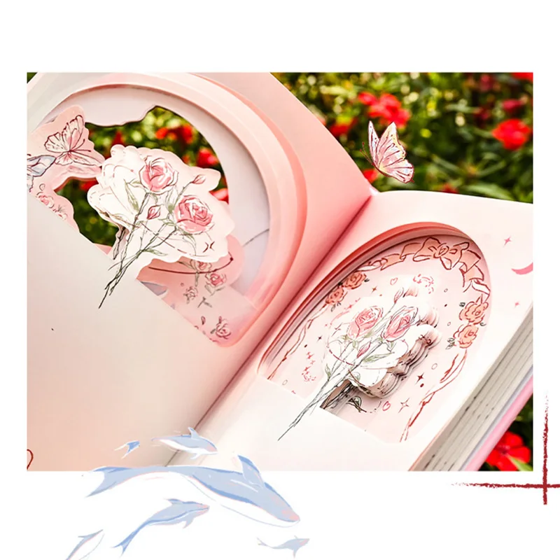 Rose Hollow Hardcover Notebook Color Page Illustration Cute Beautiful Diary Girl Notepad