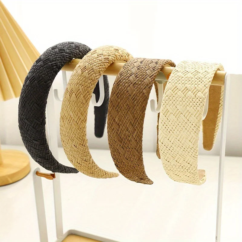 

Raffia Braided Solid Wide Straw Sponge Headbands for Women Girls Fashion Hairbands Bezel Hair Hoops Headwear Hair Accessories