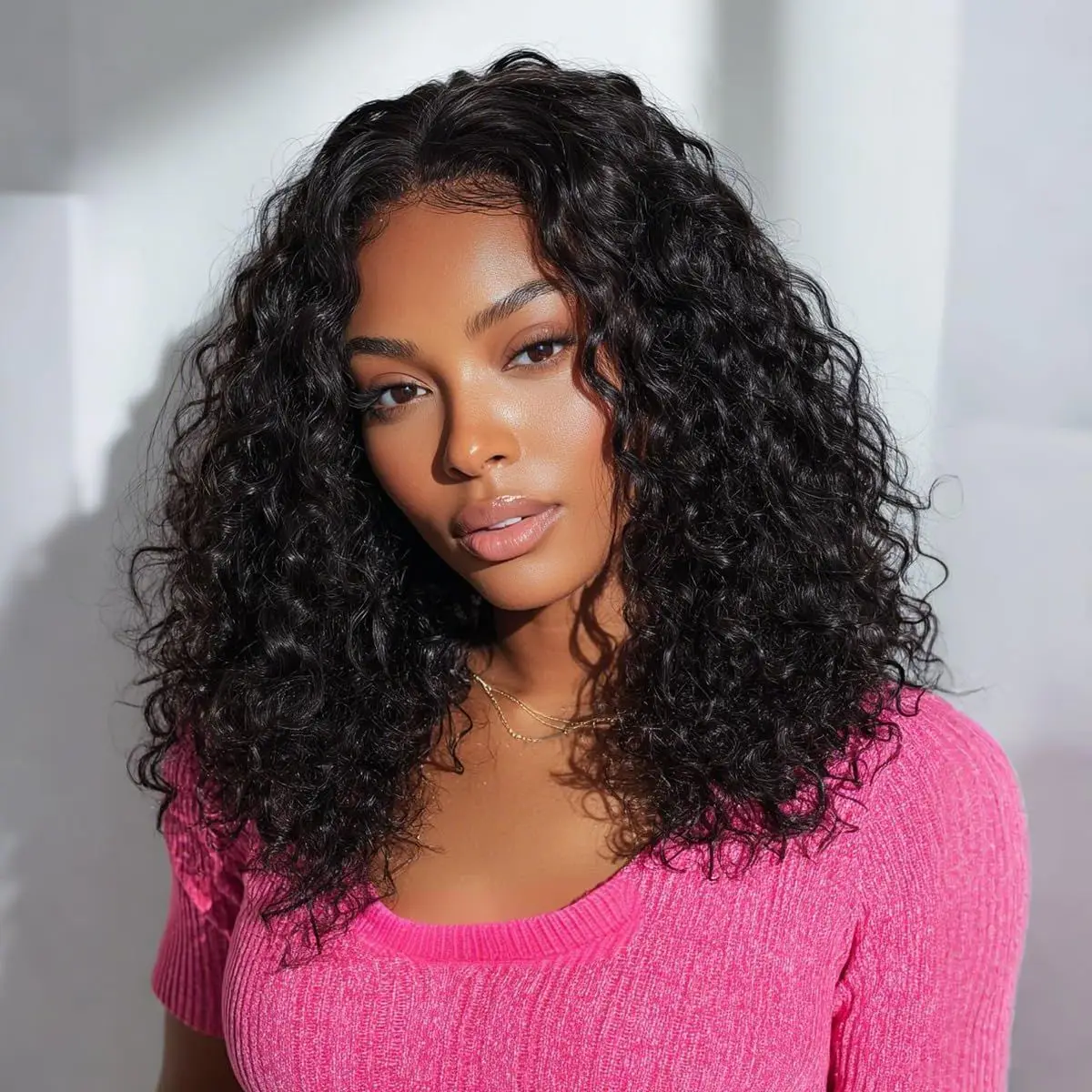 24 Inch Deep Wave Curly Human Hair Wig For Black Women,200 Density 13X4 HD Transparent Lace Front Wigs Human Hair Natural Hairline