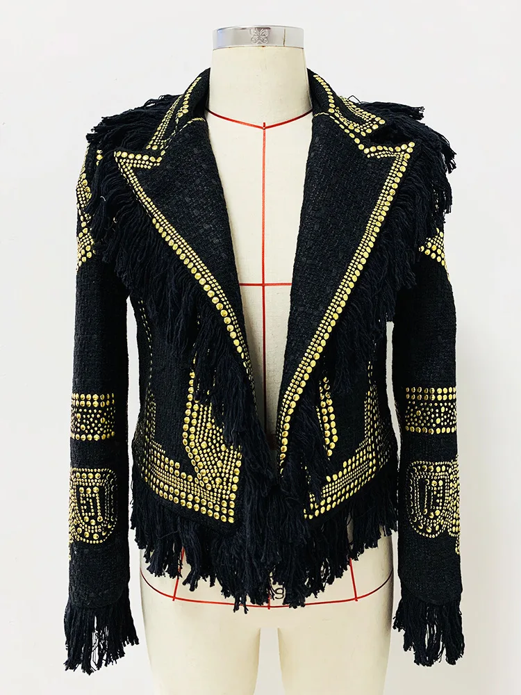 Chaqueta de Tweed de diamantes de imitación de lujo para mujer, traje de fiesta, Bola de cumpleaños, personalizado, borde de borla, abrigo único