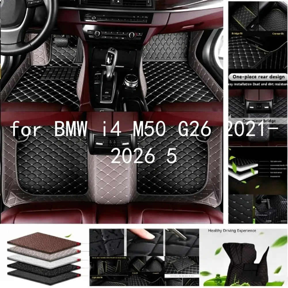 Luxuriöse, maßgefertigte Diamant-Leder-Fußmatten für BMW i4 M50 G26 2021-2026, 5-Sitzer, vollständig umhüllende, rutschfeste Fußmatten, verschleißfeste, wasserdichte Auto-Innenraum-Schutzeinlagen