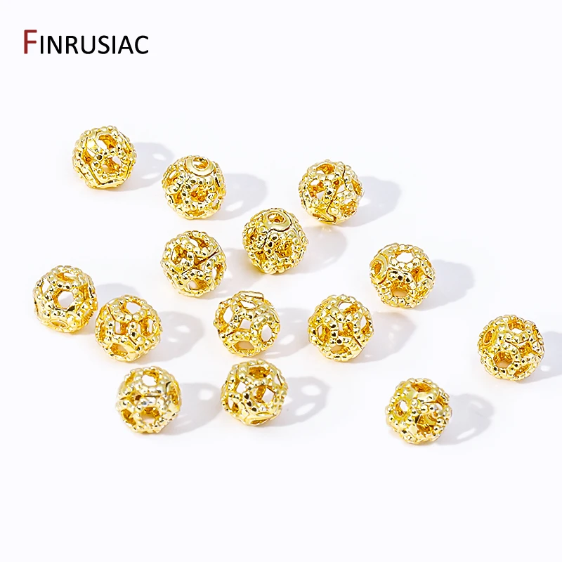 4mm Hollow Ball Flower Beads 14/18K Gold Plated Brass Loose Beads Spacer Beads For DIY Jewelry Making Accessories