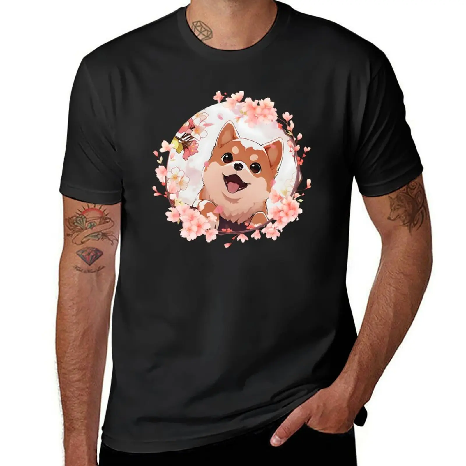 Anime Cherry Blossom Shiba Inu Puppy T-Shirt for a boy anime sweat shirts, men