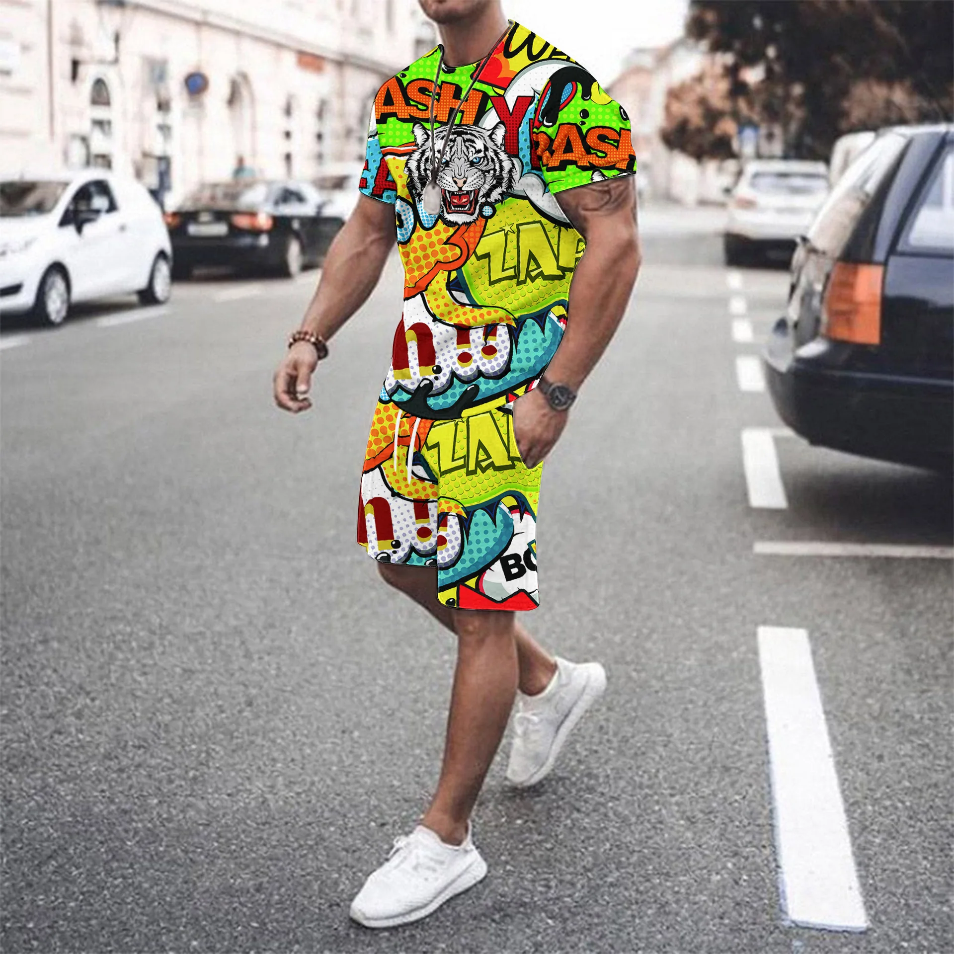 Summer 3D Graffiti Printed Men T-Shirt Shorts Set Tracksuit Male 2 Pieces Fashion Outfit Man Casual Jogging Suit Clothing