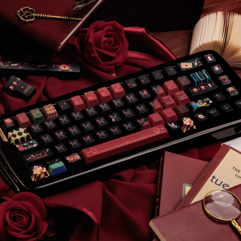 Dark Fairy Tales Keycaps  Custom PBT FC Profile Black Keycap Cute Simple Cartoon Anime Point Key Caps for Gamers Original Design