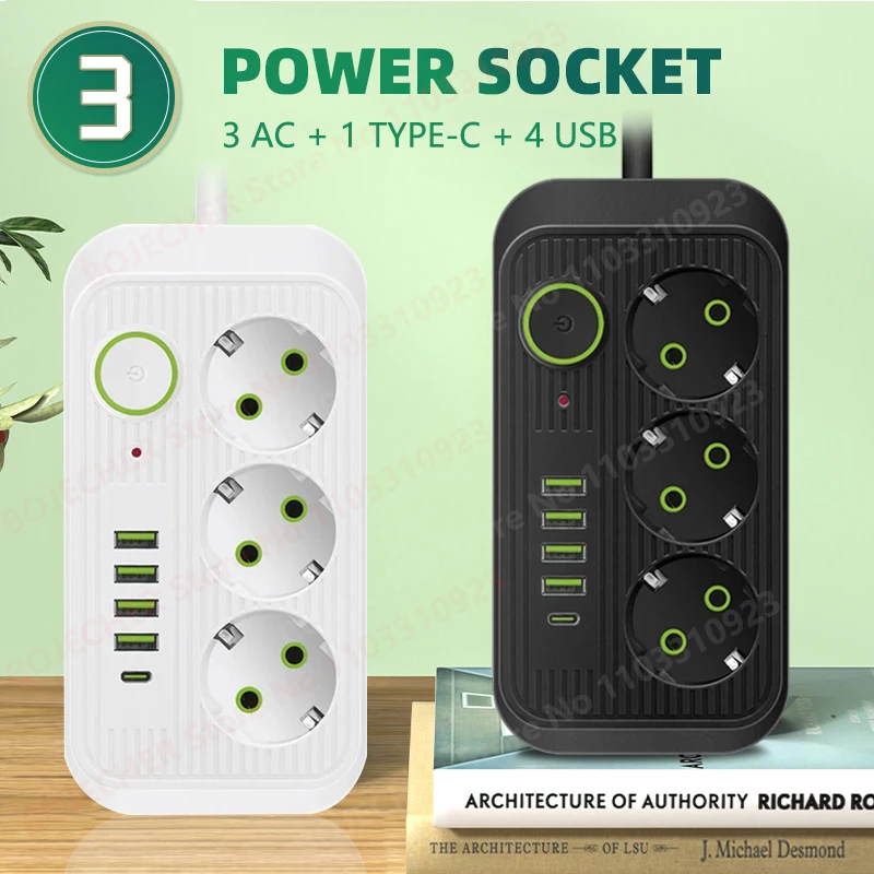 EU Plug AC Outlet Smart Home Multiprise Power Strip Extension Cord Electrical Socket Network Filter With USB Ports Fast Charging