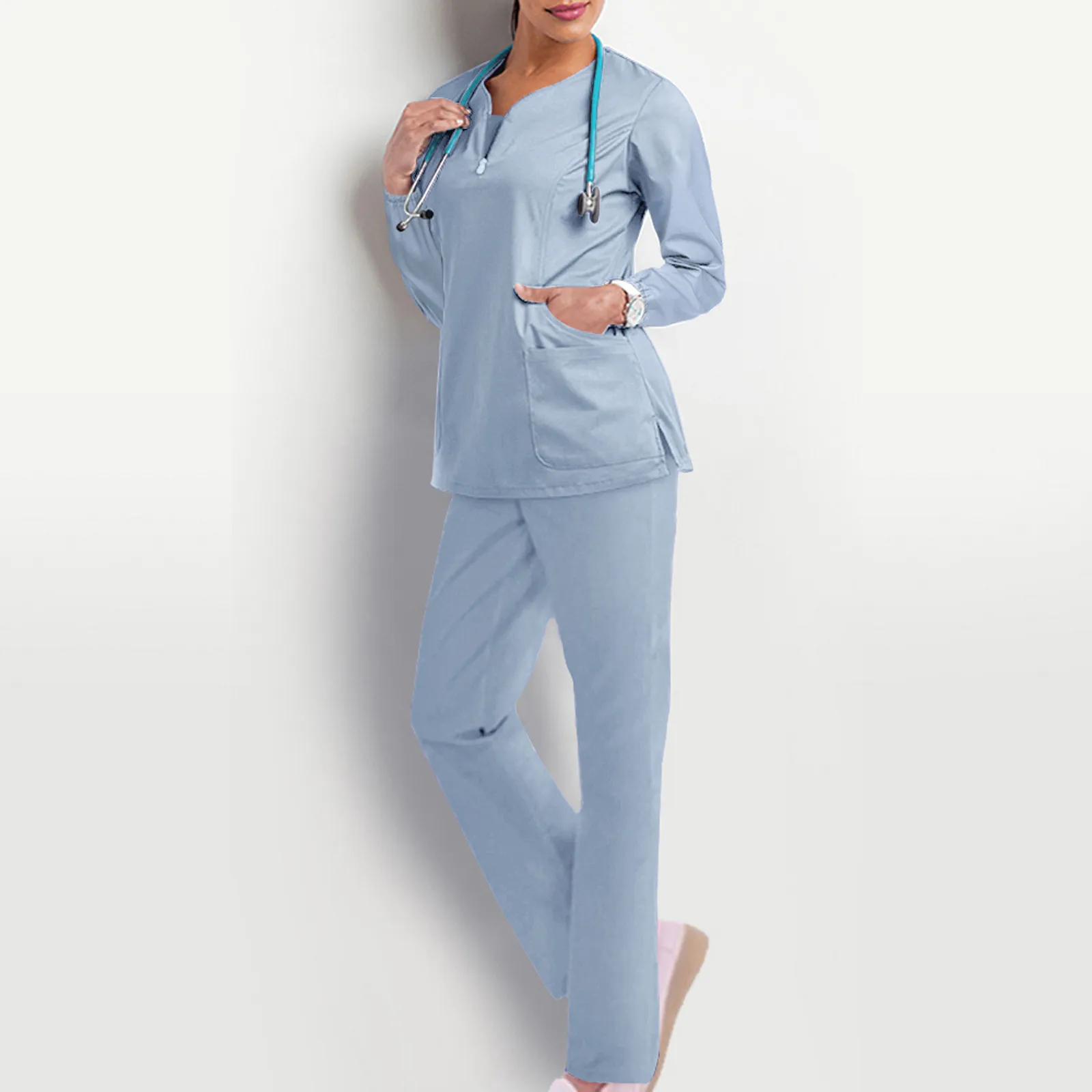 

Nurse Scrub For Women Hospital Solid Top With Classic V-Neck & Sports Jogger Pants Medical Nursing Uniform Set Healthcare Suit