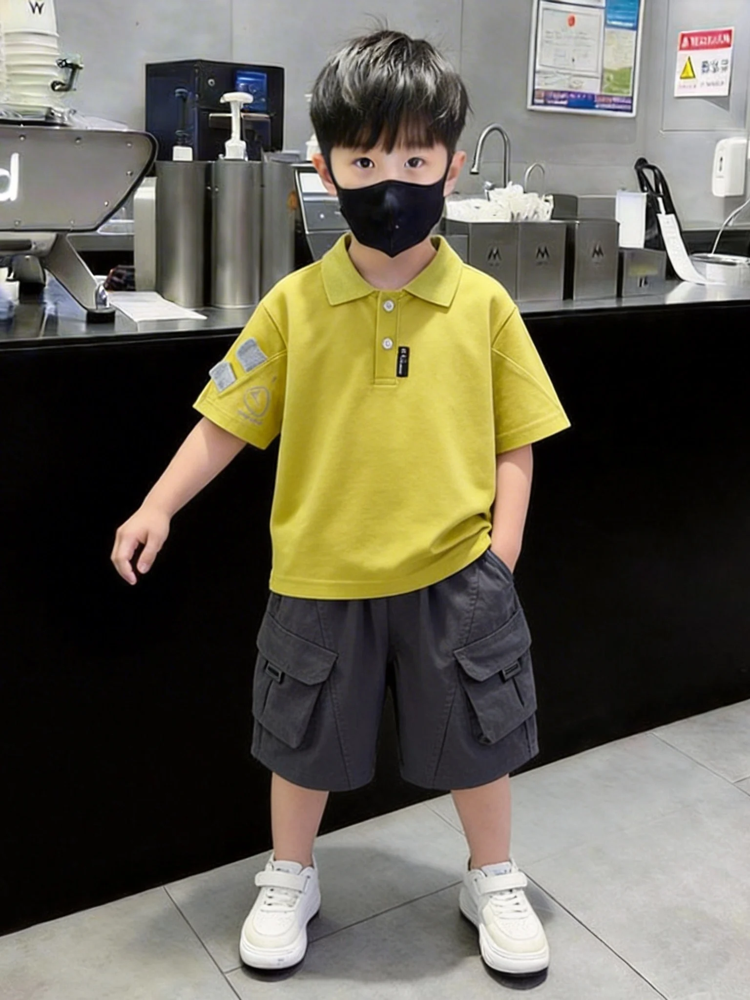 男の子用サマーカジュアルポロシャツショートパンツ綿ポリエステル混紡韓国風子供服セット