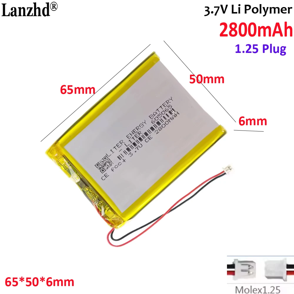 3.7V Polymer 605065 With 1.25 Plug For RG35XX R36S Pda Tablet Digital Products Tablets Mobile Phones Handheld Game Consoles