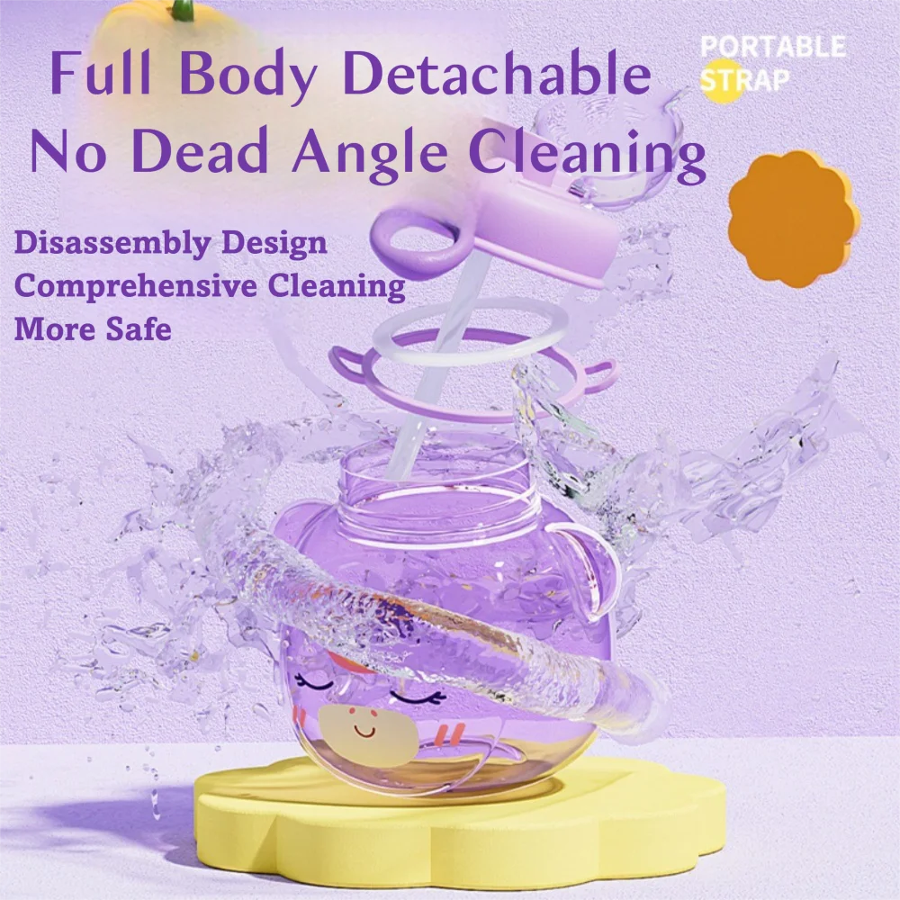 

Cartoon Kawaii Bear Water Bottle with Straw 1000ml Big Belly Cup Round Large Water Cup Boys and Girls