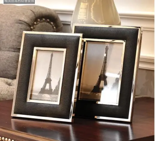 Black and White Leather Photo Frame Modern Living Room Home Decoration Imitation Alloy Lovers Gift