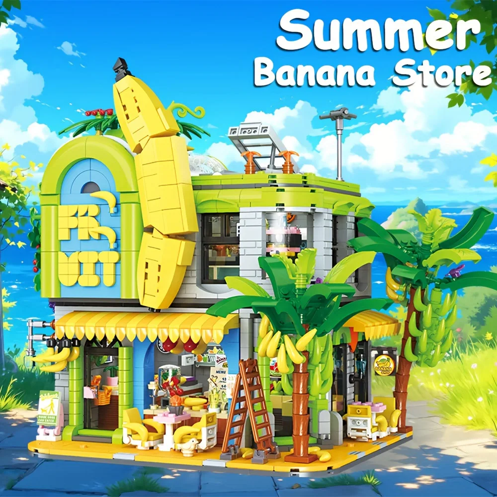 

Creative 2165pcs Urban Street View Model Banana Shop Building Blocks MOC Bricks Model DIY Children's Toys Christmas Gift Set