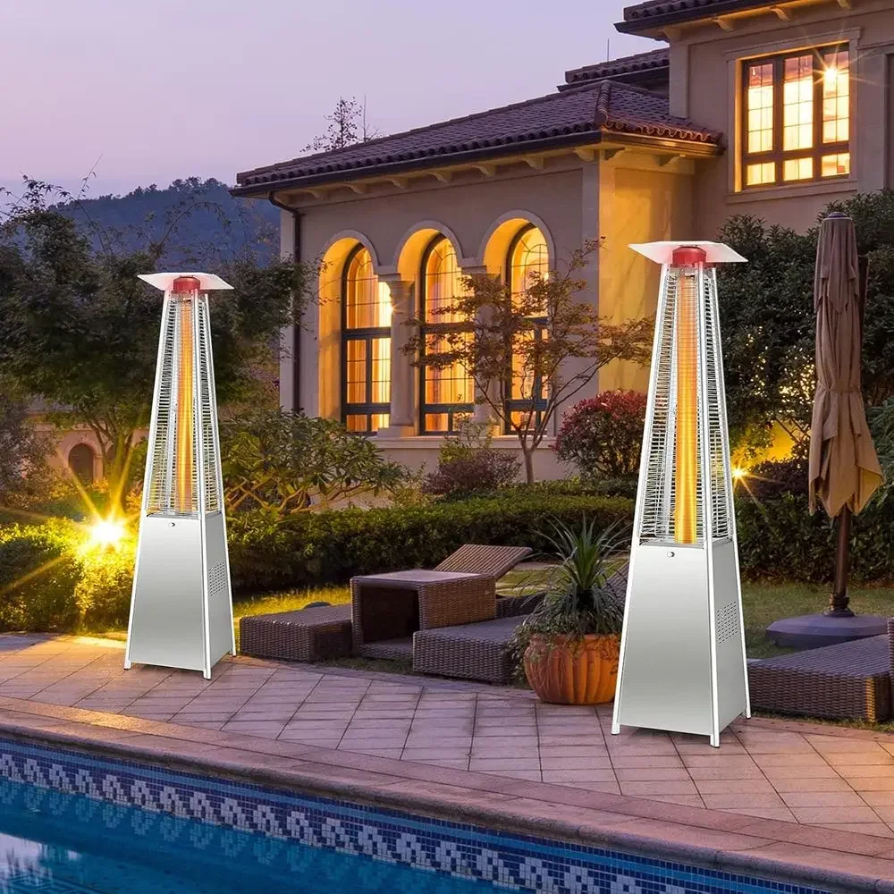 42,000 BTU Outdoor Propane Patio Heater with Dancing Flame, Quartz Glass Tube, Hammered Steel, and Electronic Ignition