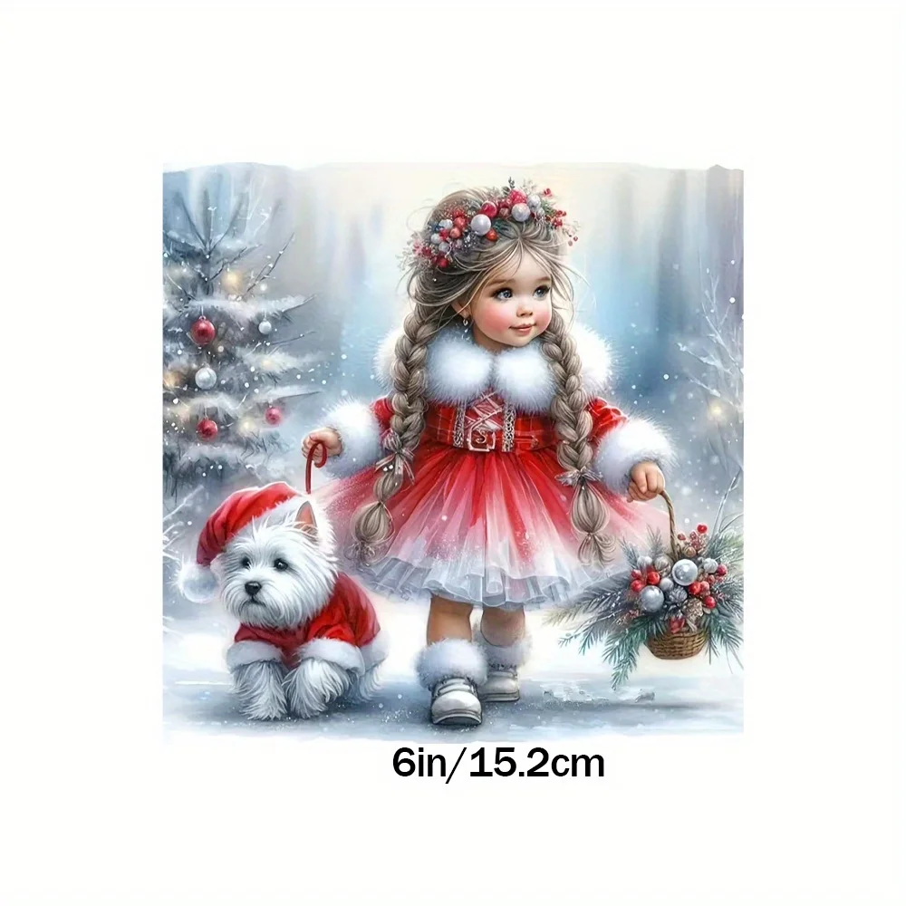 1Pc 2D Flat Christmas Girl & Dog Vinyl Sticker, Self‑Adhesive Decal for Car Laptop Bottle Wall Metal Decor, Holiday Gift