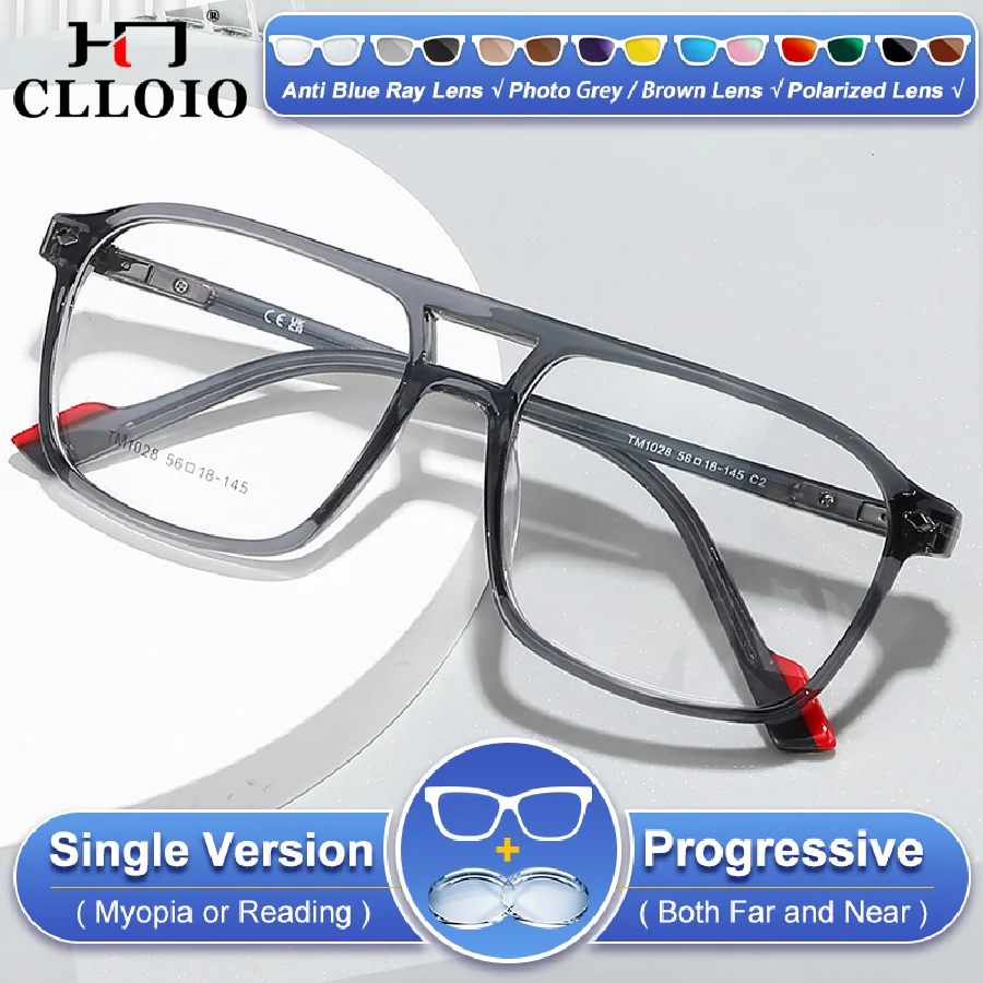 

CLLOIO Personalized Pilot Design For Men Anti Blue Ray Myopia Glasses Oversize Frame Polarized Progressive Prescription Eyeware