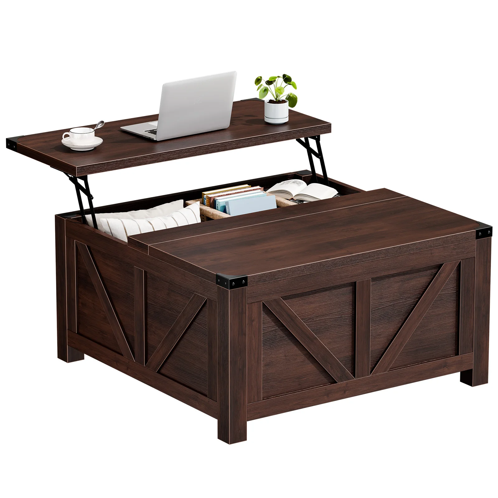 35.6IN Lift Top Coffee Table with Charging Station and Storage Shelf Easy Lift Or Lower Square Wood Table with USB/Type-C AC