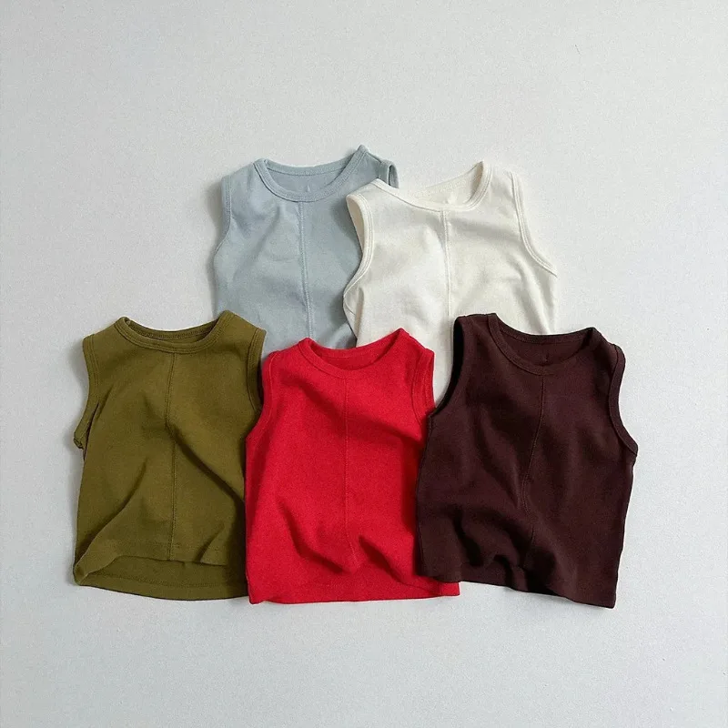 Children's Pure Color Vest Korean Style Small Children's 2026 Summer Style Boys and Girls Comfortable Top Shirt