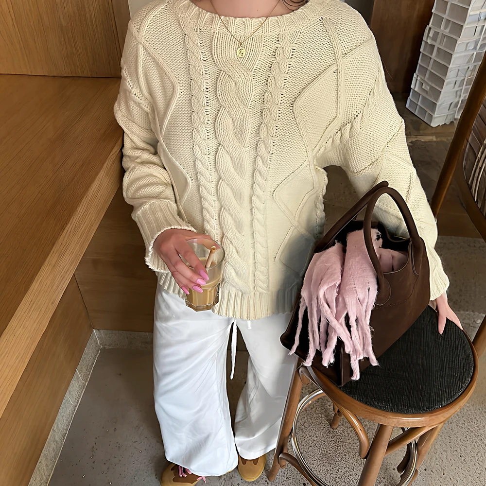 

Женский толстый шерстяной свитер в европейском и американском стиле, пуловер ранней осени, свободная верхняя одежда в стиле ленивого ретро на осень-зиму