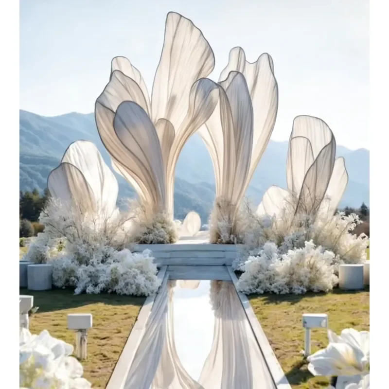 H783 Handmade Giant Organza Flower Arch Wedding Backdrop Custom Fabric Art Installation for Outdoor Indoor Event Decor