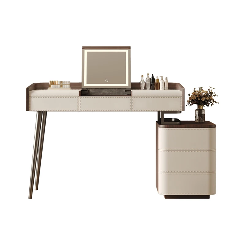 

Light luxury dresser chest integrated small apartment bedroom home simple leather solid wood advanced makeup table