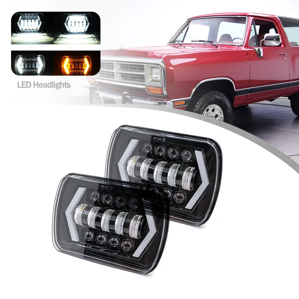 

2Pcs 5"x7" 7"x6"Inch Led Headlight High/Low Beam Turn Signal Light DRL Lamp For Dodge Ramcharger Ram Pickup W250 Van 1990-1993