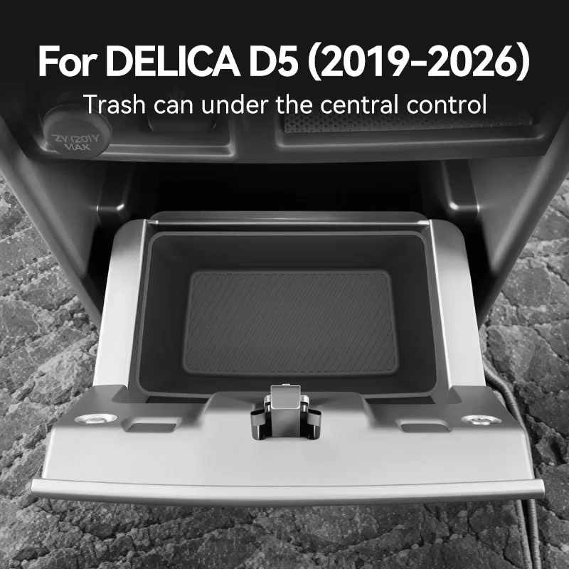 For Mitsubishi Delica D5 2019-2026 Center Console Under Storage Box Car Trash Bin TPE Tray Car Interior Organizer Accessories