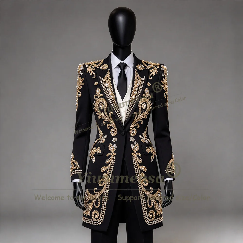 Luxury Beaded Stone Women Suits Long For Wedding Customized Groom's Mother Tuxedo 3 Piece Sets Lady Business Party Clothing 2027