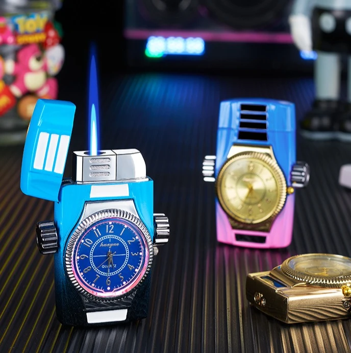 

Creative Watch Decompression Gyro Straight Jet Lighter Windproof Gas Colored Light Genuine Watch Electronic Cigarette Lighter