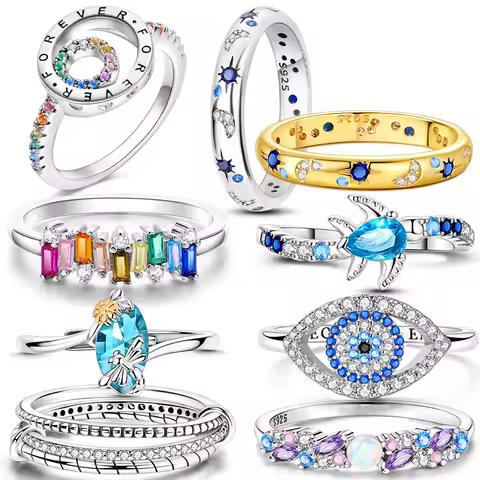 Original Design 925 Sterling Silver Blue Zircon For Ring Fit Women Wedding Wedding Wedding Engagement Silver Gift