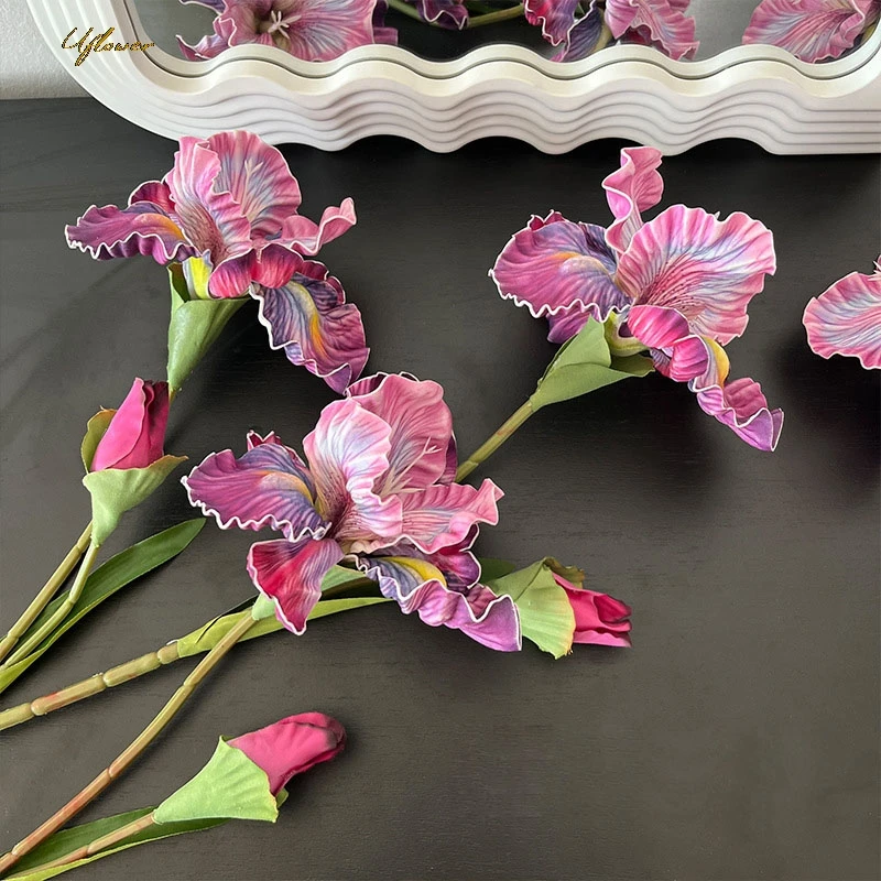 Uflower 45cm Artificial Flower Rose Bouquet Iris Alice EVA Feel Fake Flower Home Wedding Decor Pink White Camellia Floral Gift