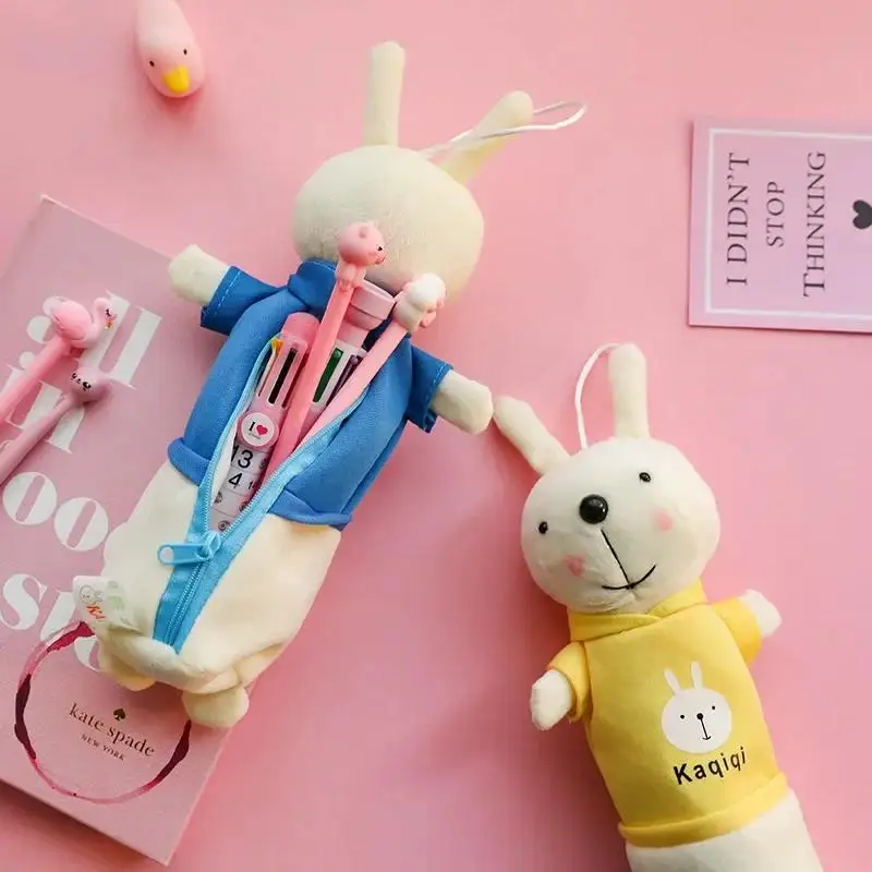 1Pcs Fun Cartoon Rabbit Pencil Bags Animal Stationery Bunny Bag studente Creative Doll Pen Package peluche bambini portamonete regalo