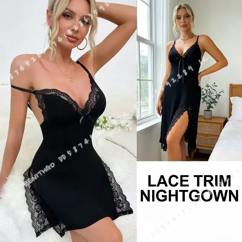 2026 New European American Style Women's Homewear Slit Dress Pure Desire Pajamas