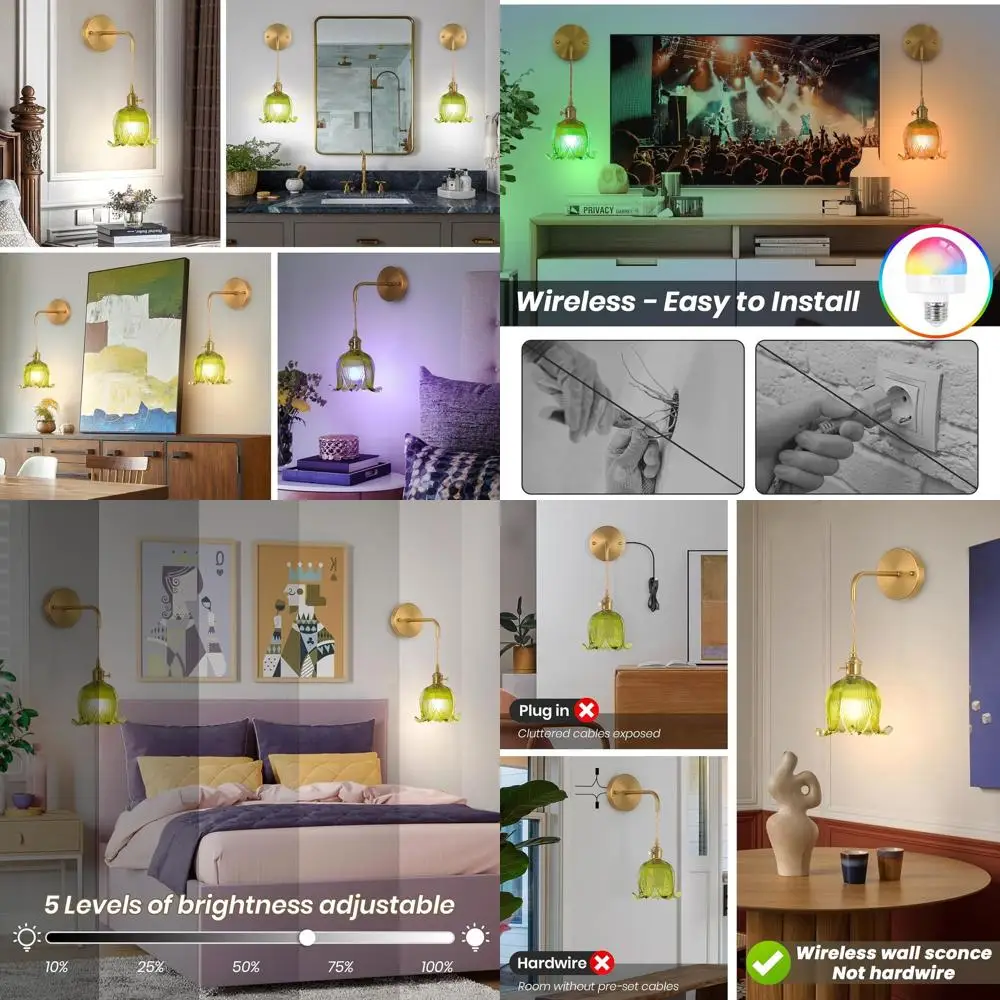 

Пара настенных бра на батарейках, регулируемая цепочка, золото в стиле ретро, перезаряжаемый с пультом дистанционного управления, беспроводное освещение для домашнего декора