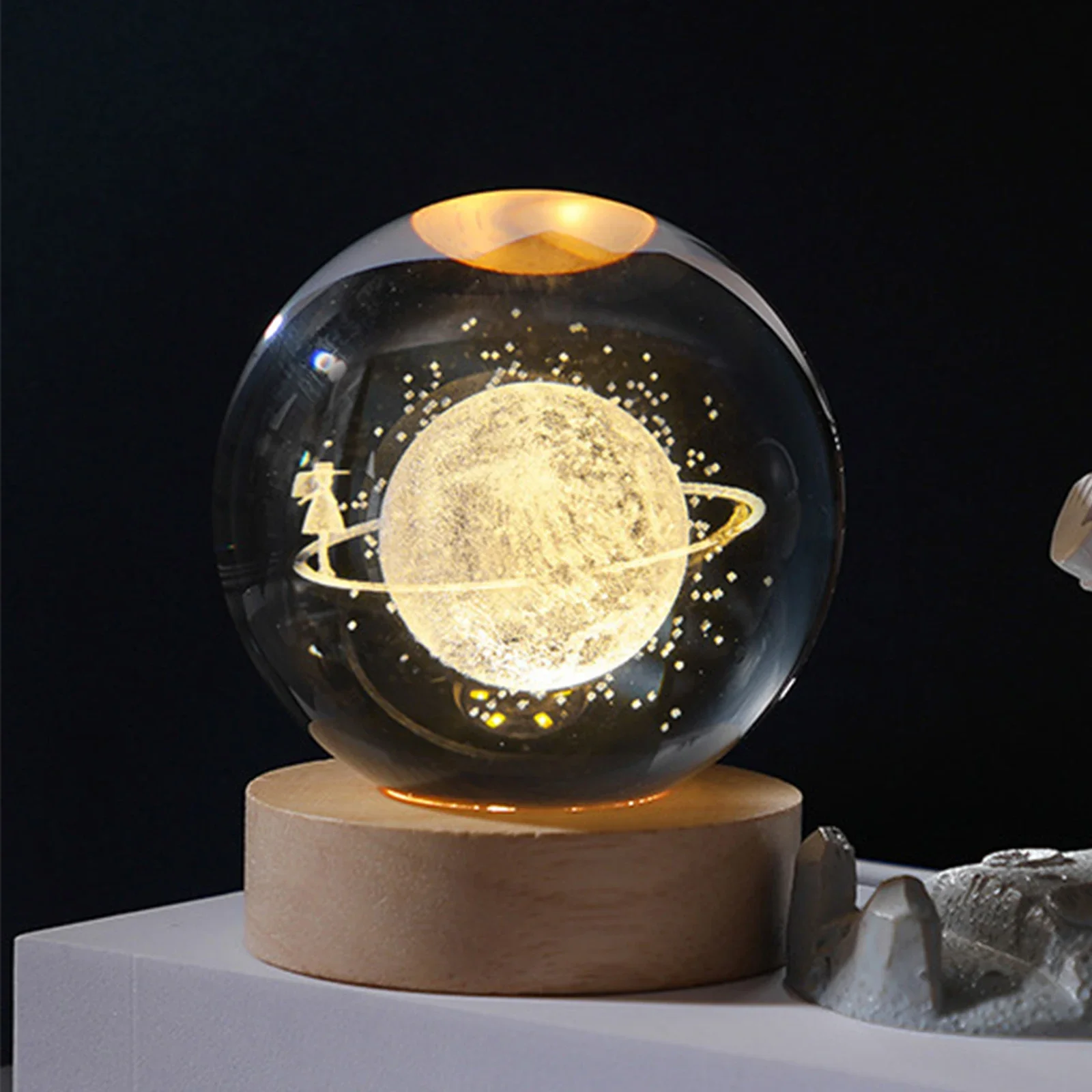 Crystal Ball Decorative Lights USB Plug-in 3D Planetary Lamp Lighting Ornaments Handicraft Holiday Gift Home Decor for Bedroom