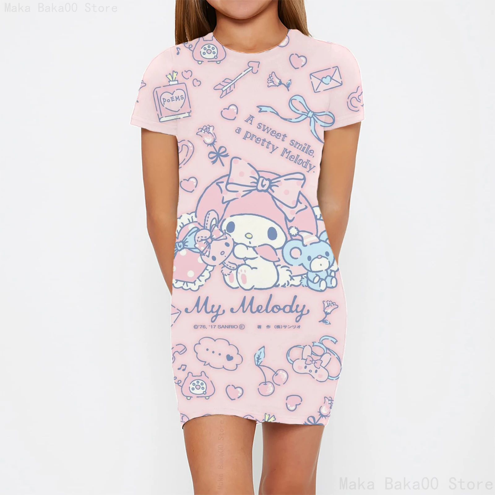 New spring and summer Sanrio mymelody Melody print short-sleeved dress cute cartoon home dress children baby girl